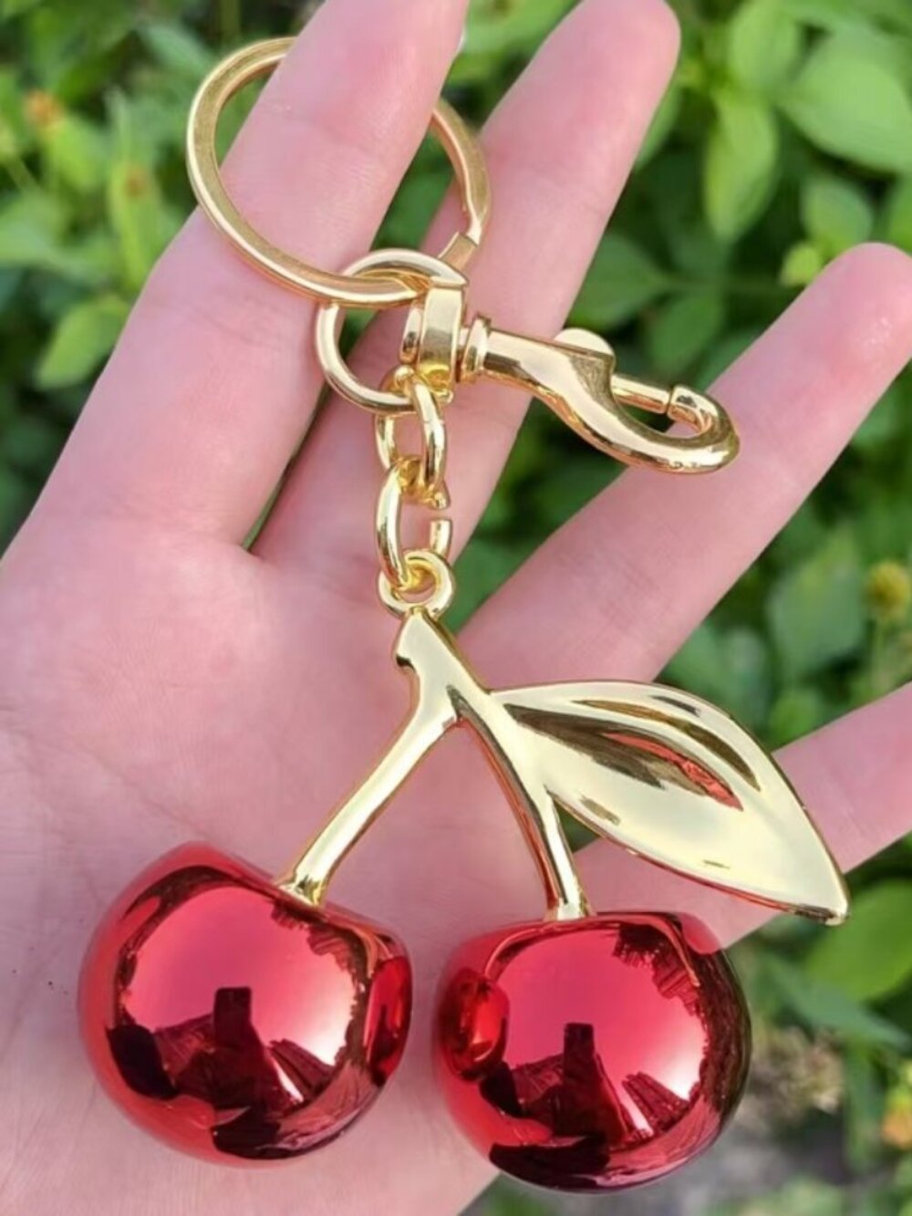 5/$20 NWT Red Cherry Bag Charm Gold Metal Keychain Purse Pendant Accessory
